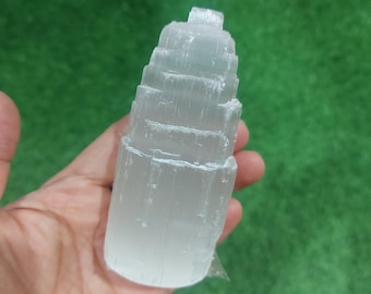 Satin Spar Selenite Tower | Crystal Charging Wand | Cleansing Meditation Stone | White Crystal Decor