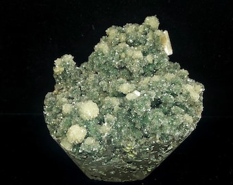 Coated Calcite | Green Druzy Chalcedony & Stilbite Cluster | Natural Mineral Specimen India | 440g