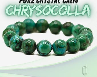 Chrysocolla Bracelet | Natural Green Blue Gemstone Bead Bracelet | Calming Crystal Jewellery | Heart Chakra Gift