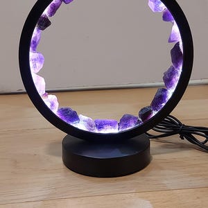 Modern Table Lamp with Amethyst Rough Rocks | 3-Color LED Lights for Stylish Decor