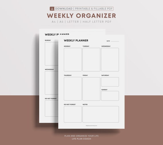 Weekly Organizer Printable Fillable Weekly Planner Insert | Etsy