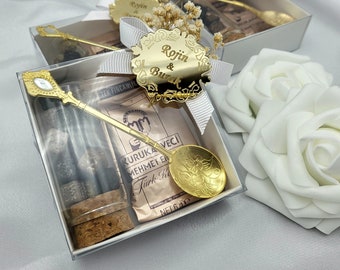 Turkish mocha coffee and chocolate pebbles with spoon as a personalized gift