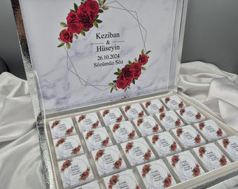 Personalized Chocolate Box with Rose Design – Sweet Memory for Wedding & Engagement