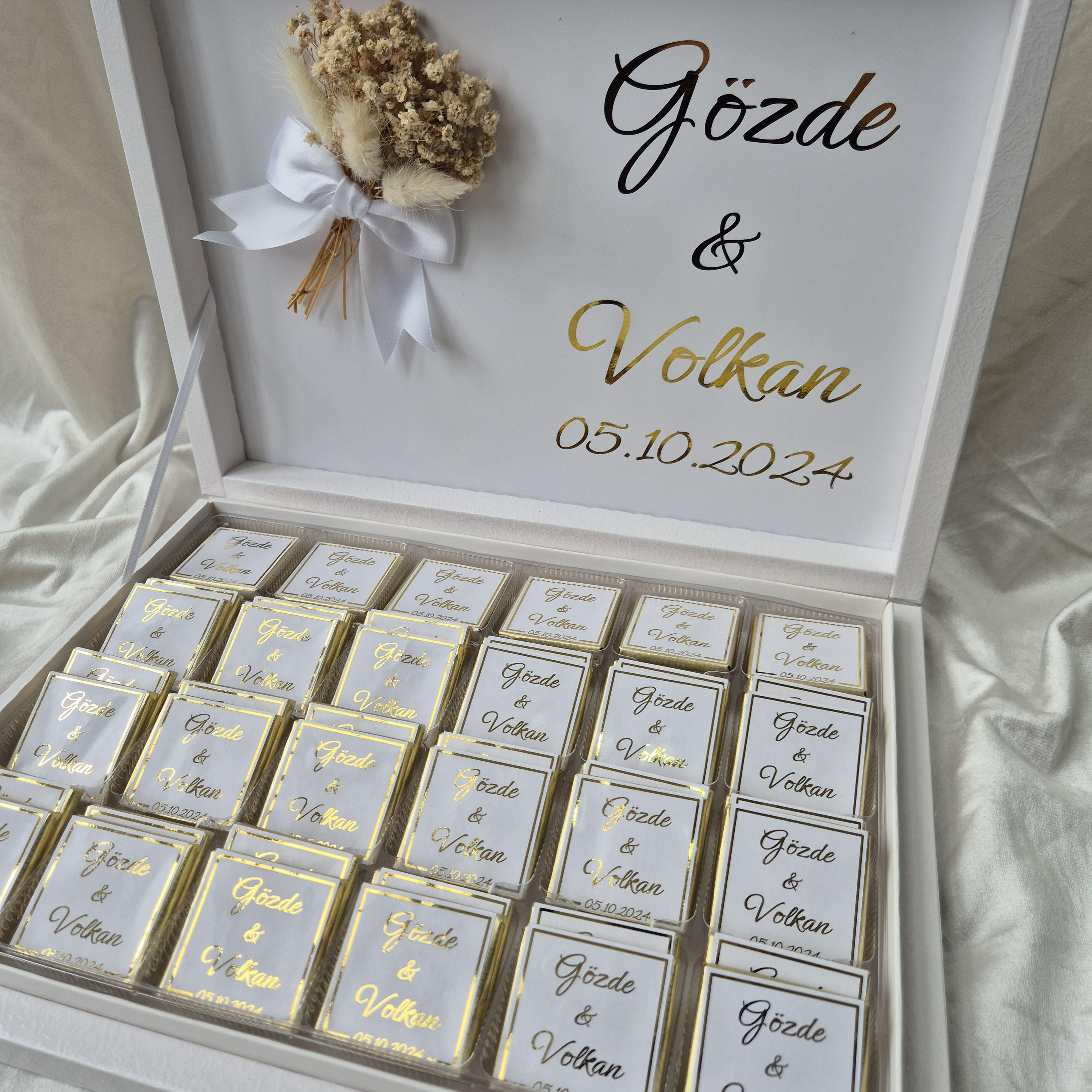 Chocolate box with gold lettering for engagement, wedding or other occasions