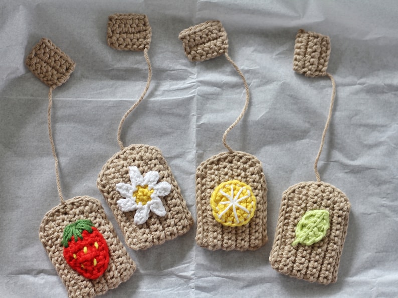 Crochet tea bags for Child's kitchen or markt. Handmade toys for a Tea-party. Eco toys, cotton toys image 7