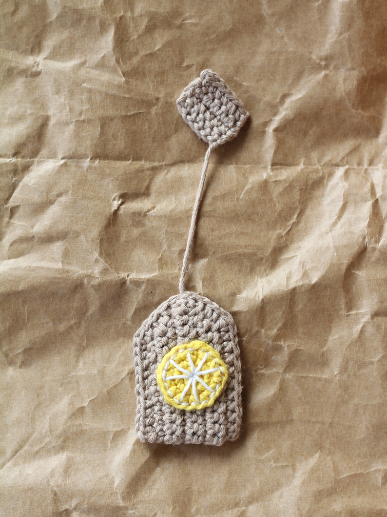 Crochet tea bags for Child's kitchen or markt. Handmade toys for a Tea-party. Eco toys, cotton toys lemon