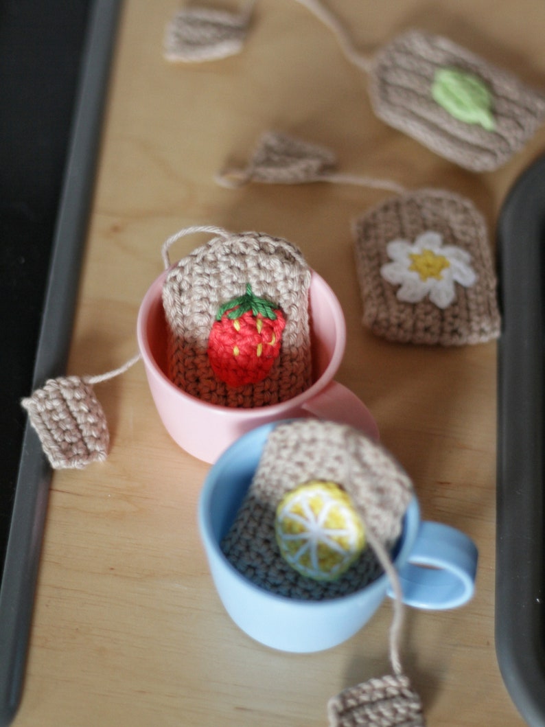 Crochet tea bags for Child's kitchen or markt. Handmade toys for a Tea-party. Eco toys, cotton toys image 9