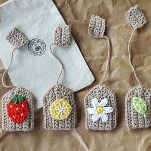 Crochet tea bags for Child's kitchen or markt. Handmade toys for a Tea-party. Eco toys, cotton toys set of 4