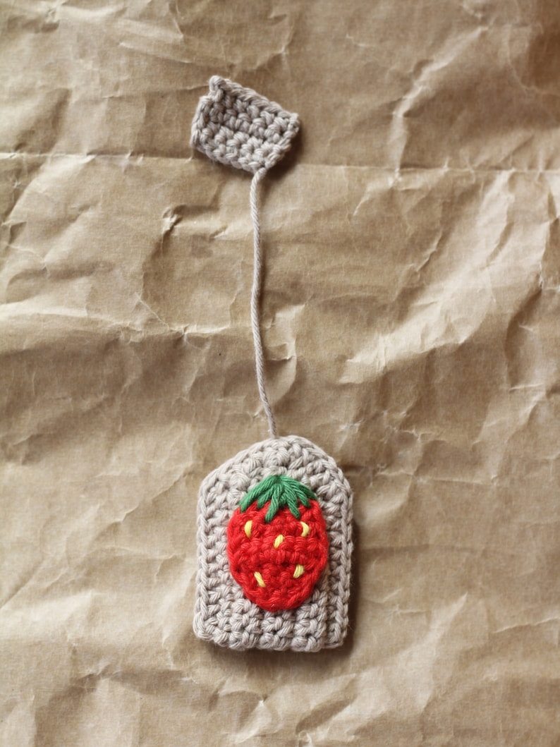 Crochet tea bags for Child's kitchen or markt. Handmade toys for a Tea-party. Eco toys, cotton toys strawberry