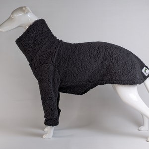 Sherpa fleece soft Greyhound, Whippet & Sighthounds jumper / pyjamas in black in 22"-33.5" back lengths