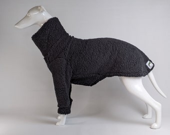 Sherpa fleece soft Greyhound, Whippet & Sighthounds jumper / pyjamas in black in 22"-33.5" back lengths