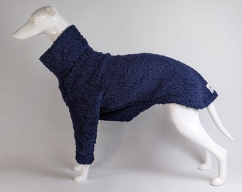 Sherpa fleece soft Greyhound, Whippet & Sighthounds jumper / pyjamas in navy blue in 22"-33.5" back lengths