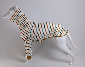 Soft stretch Greyhound, Whippet & Sighthounds jumper / pyjamas in Autumn stripes in 23"-33.5" back lengths