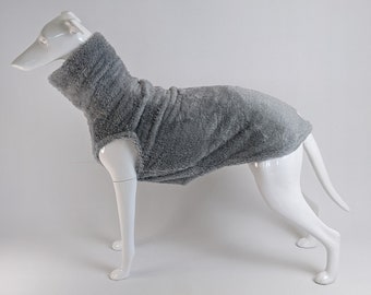Fluffy fleece soft Greyhound, Whippet & Sighthounds Outlander vest / jumper / pyjamas in steel blue in 22"-33.5" back lengths