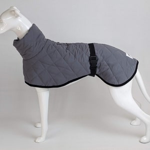 Quilted padded & fleece lined Greyhound / Whippet / Lurcher winter coat jacket in grey sizes 18"-33"
