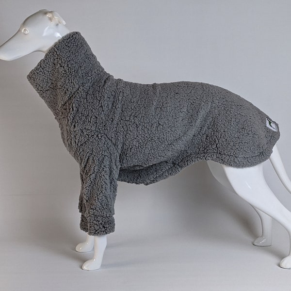 Sherpa fleece soft Greyhound, Whippet & Sighthounds jumper / pyjamas in grey 22"-33.5" back lengths