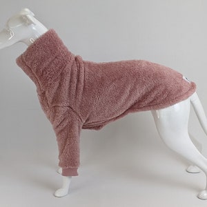 Fluffy fleece soft Greyhound, Whippet & Sighthounds Outlander jumper / pyjamas in dusky pink in 22"-29" back lengths