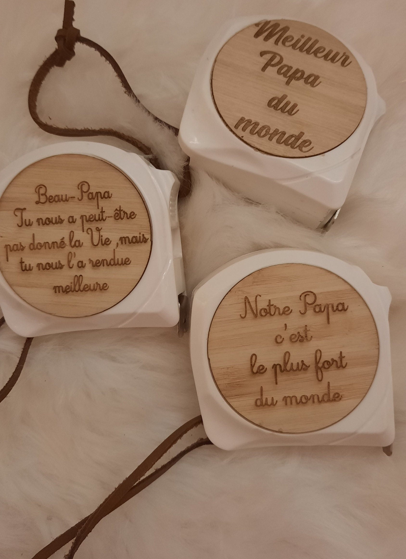 Mètre gradué 5 M, en Bambou personnalisé , gravure laser, cadeaux papa ...