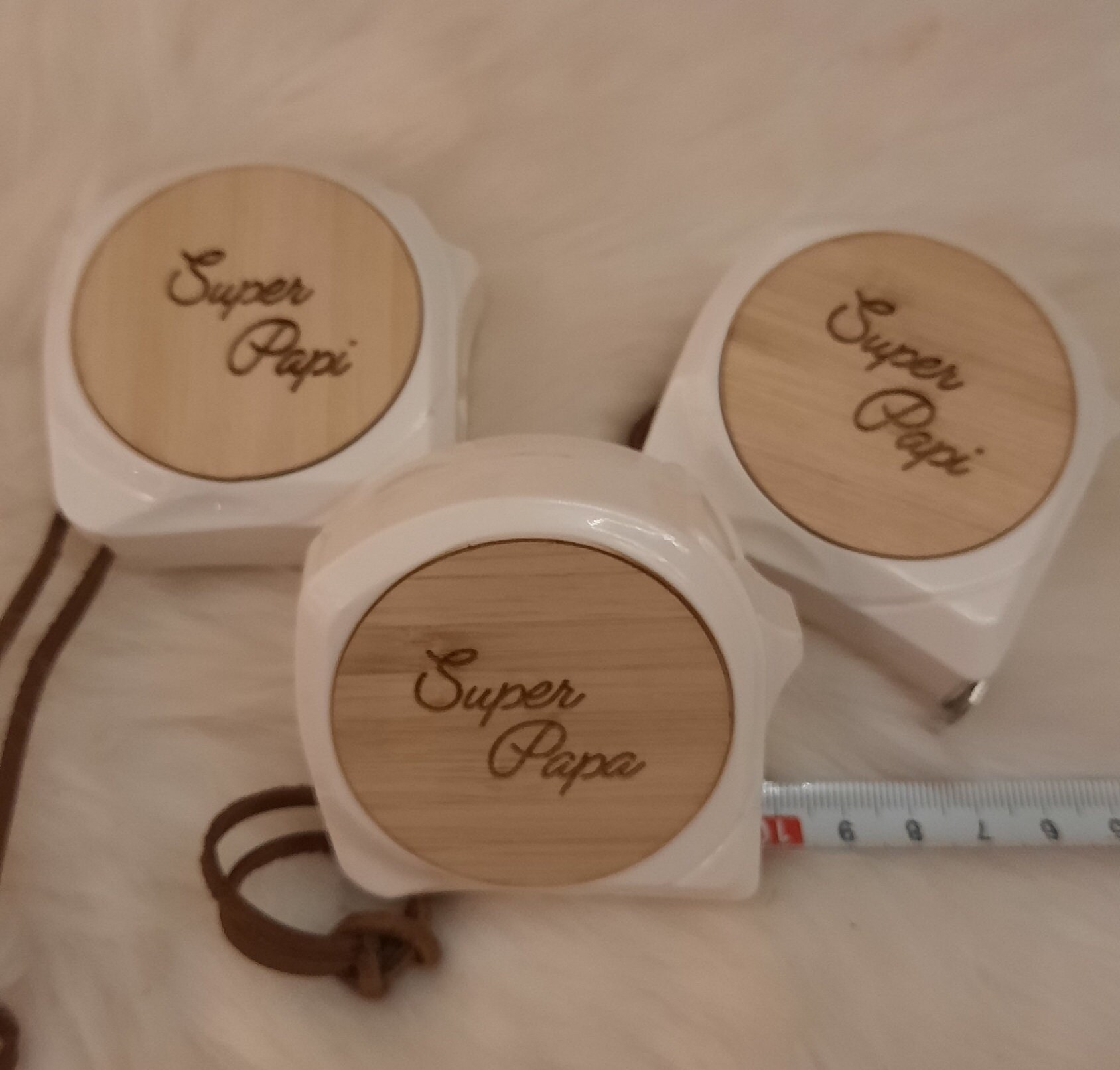 Mètre gradué 5 M, en Bambou personnalisé , gravure laser, cadeaux papa ...