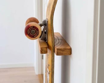 Vertical Skateboard Wall Mount in Solid Oak — Upright Rack for Decks or Complete Boards