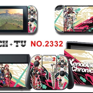 May include: A Nintendo Switch console and accessories with a custom design featuring characters and graphics from Xenoblade Chronicles 2. The design includes red, pink, and teal accents. The text "SWITCH + TV NO.2332" is visible.