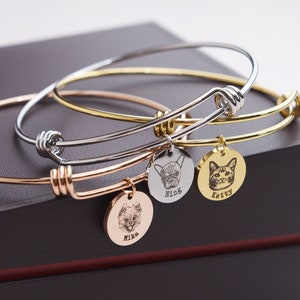 Custom Pet Portrait Bangle: Personalized Pet Memorial Bracelet