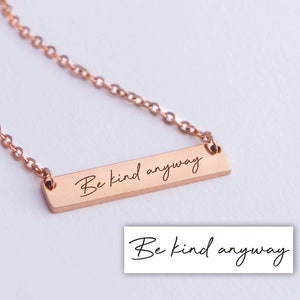 Collar de barra rectangular personalizado grabado con mensaje escrito a mano / regalo para ella, esposa, novia, mejor amiga / recuerdo alentador