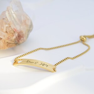 Personalized Gold Bar Bracelet for Women, Custom Name Bracelet, Engraved Bracelet, Initial Nameplate Monogram Bracelet, Mothers Day Gift