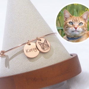 Custom Pet Portrait Bangle: Personalized Dog Cat Memorial Jewelry