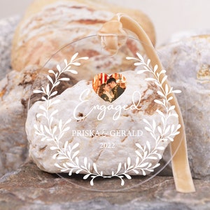 Personalized Engaged Ornament, Custom Engagement Party Gift, First Christmas Clear Acrylic Ornament, Newlywed Gift, Wedding Gift for Couple