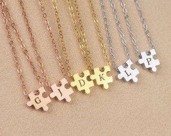 Custom Initial Puzzle Necklace: Personalized Stainless Steel Letter Pendant