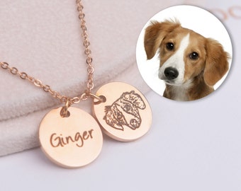 Custom Pet Portrait Necklace: Engraved Dog Memorial Gift