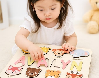 Casse-tête en bois fait main avec des animaux - Cadeau personnalisé pour tout-petit