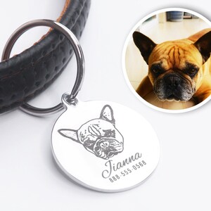 Étiquette de portrait de chien personnalisée gravée avec nom, étiquette de collier de nom d’animal de compagnie, étiquette d’identification de chat personnalisée, étiquette de portrait de chien, cadeau pour maman de chien, étiquette pour chien