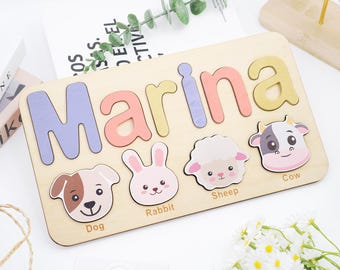 Wooden Baby Name Puzzle with Upper & Lowercase Letters – Personalized 1st Christmas Gifts for Girls and Boys, Custom Baby Shower Gift