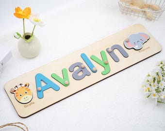 Personalized Wooden Name Puzzle – Custom Toddler Learning Toy with Upper & Lowercase Letters, Christmas Gift or Baby Shower Present