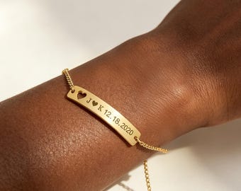 Personalized Gold Bar Bracelet: Custom Engraved Nameplate, Adjustable Fit