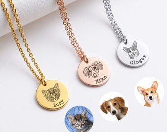 Collana con ritratto personalizzato di un animale domestico: regalo commemorativo inciso per cane o gatto