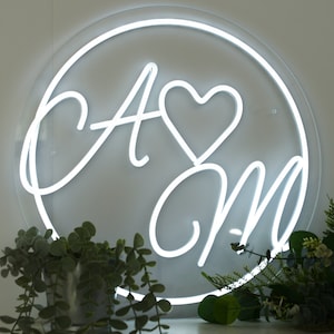 Sinal de casamento personalizado, sinal de família personalizado, sinal de néon do monograma decoração de suspensão de parede sinal de néon, luz de néon, presente de casamento, presente de chá de panela