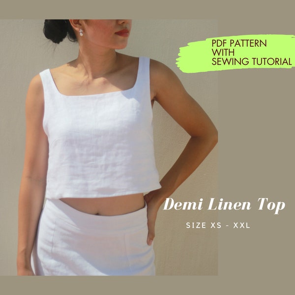 Demi Linen Top Pattern, Crop Top Pattern, Women Shirt Pattern, Sewing Pattern Size XS - XXL