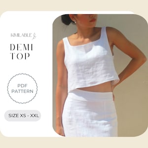 Demi Linen Top Pattern, Crop Top Pattern, Women Shirt Pattern, Sewing Pattern Size XS - XXL