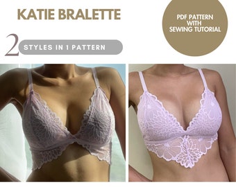 Lace Bralette Sewing Pattern, Lingerie sewing Pattern PDF Size XXS-XL