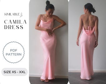 Robe Camila, patron de robe en soie, robe bricolage pdf avec tutoriel taille XS - XXL