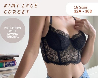 Lace Corset Pattern Sewing, Lingerie Pattern pdf, Size 32-38 A-D