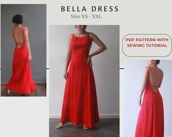 Bella Dress, silk dress pattern, dress pdf with tutorial Size XS - XXL