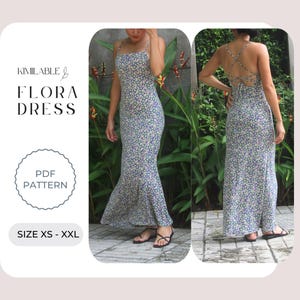 Flora Dress Pattern, easy dress pattern, pdf sewing pattern size xs - xxl