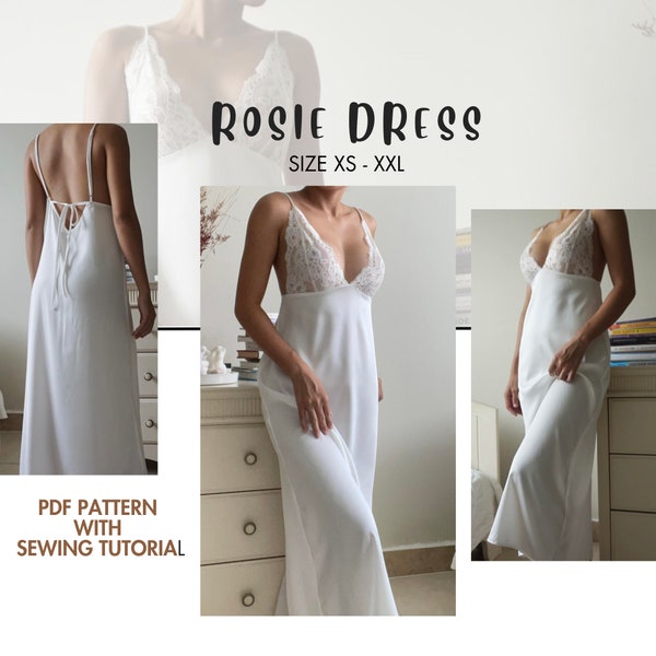 Rosie Silk & Lace Slip Dress PDF Pattern, Silk Nightgown, Sleepwear Pattern XS-XXL