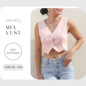 Mia crop top vest, short waistcoat, diy vest pdf sewing pattern, cropped vest jacket size xs - xxl