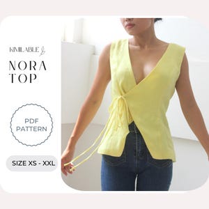 Nora waistcoat pattern, waistcoat pdf wrap linen top pattern size xs - xxl