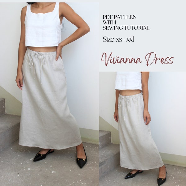 Vivianna Maxi Skirt Pattern, Skirt Pattern PDF, Simple Skirt Sewing Pattern